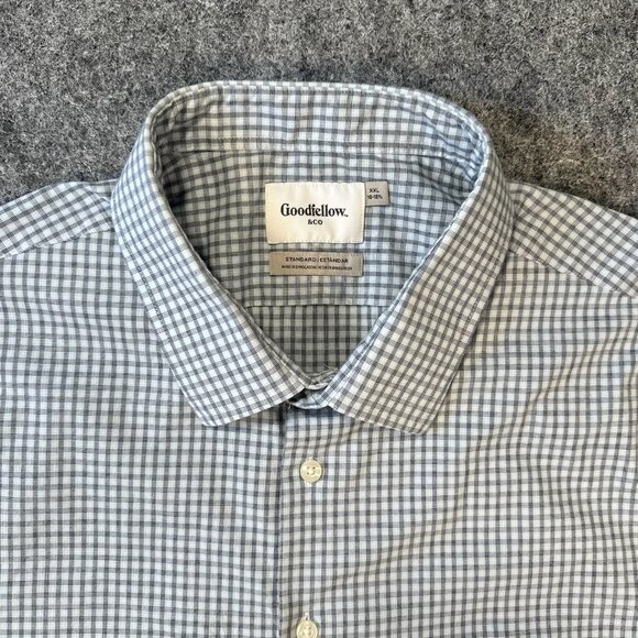 Goodfellow Co Mens Standard Fit Check Shirt Gray White Gingham Long Sleeve XXL - Picture 2 of 15